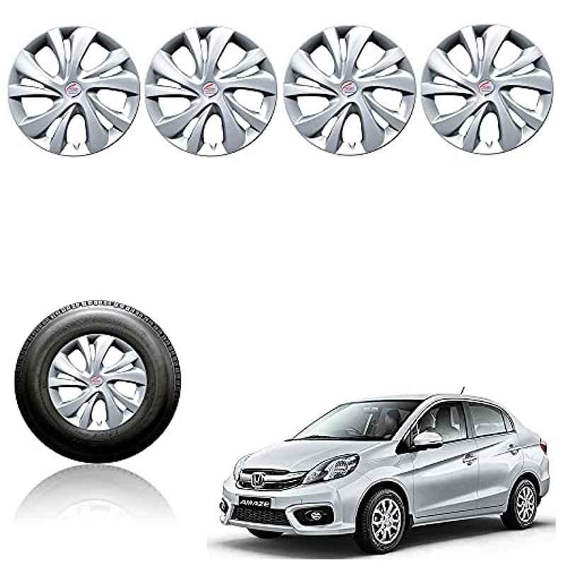 Auto Pearl 4 Pcs 14 inch Plastic Silver Press Fitting Wheel Cover Set for Honda Amaze T-1
