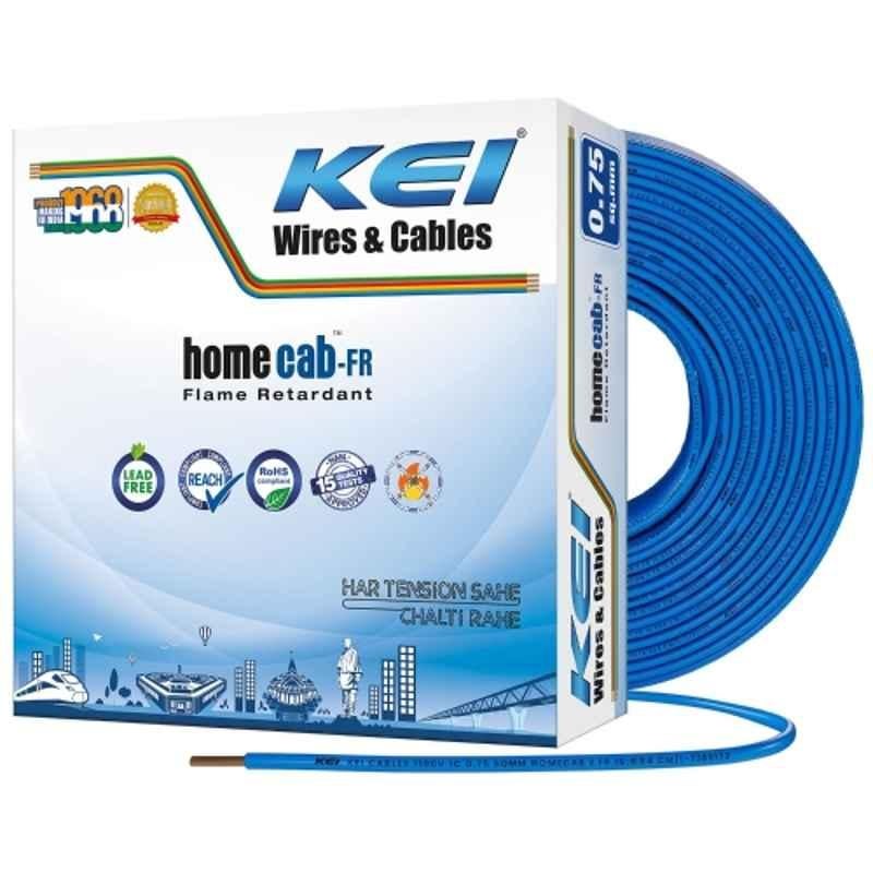 KEI Homecab 0.75 Sqmm 1 Core 99.97% Pure Copper Conductor FR PVC Insulated Cable for Domestic & Commercial Electrical Wiring (Blue, 90 Meters)