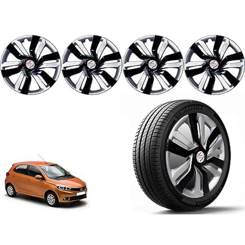 Auto Pearl 4 Pcs 14 inch Polypropylene Black & Silver Press Type Car Wheel Cover Set with Retention Ring for Tata Tiago XT & XZ 2016-2018, 14WC_Idtec_Rev_Tiago2016_18XT_XZ