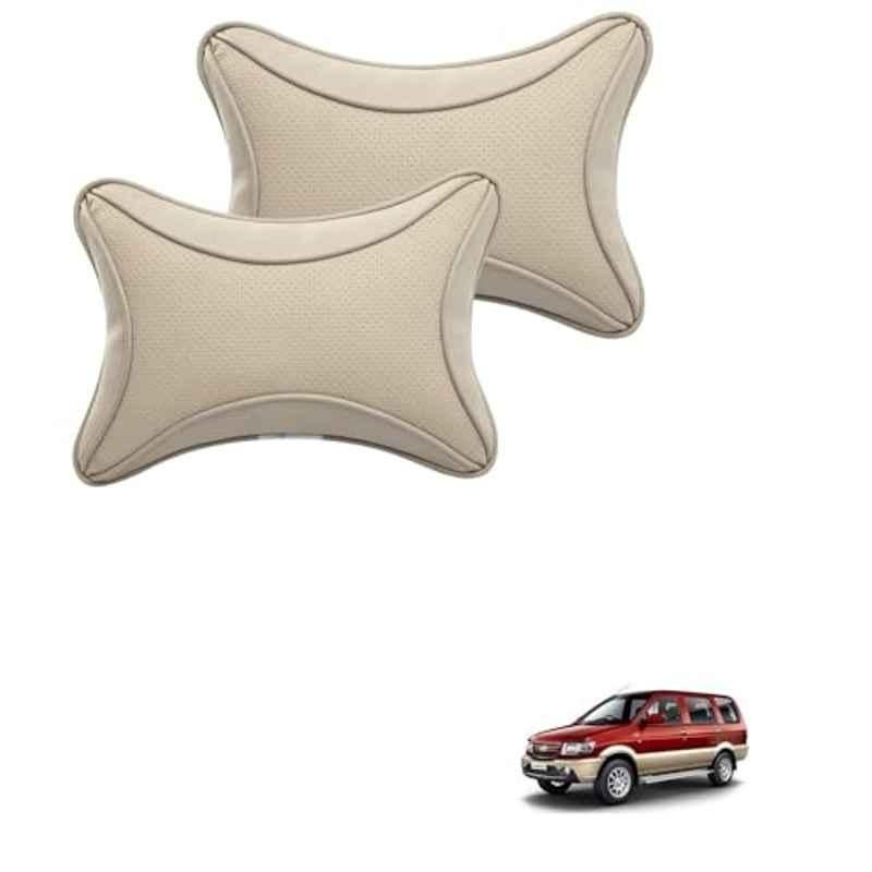 Kozdiko 2 Pcs Memory Foam & Polyester Beige Dots Car Neck Rest Pillow Set for Chevrolet Tavera, XNVJVHGJFH241