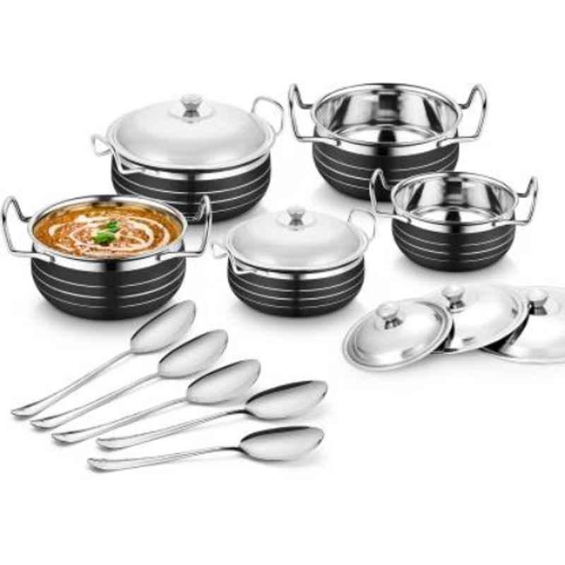 Classic Essentials H-05 15 Pcs Black Stainless Steel Induction Base Cookware Handi Set with Lid