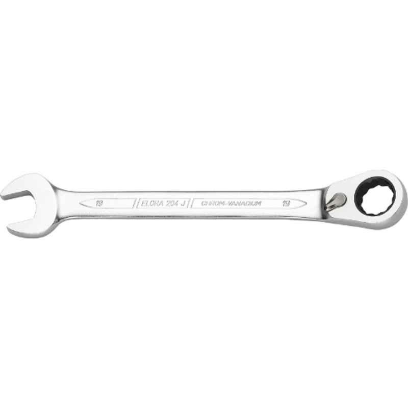 Elora 170mm CrV Matt Chrome Plated Combination Spanner with Reversible Ring Ratchet, 204-J 13