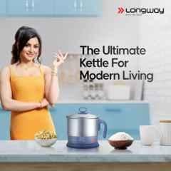 Longway Handy 600W 1.5 Litre Gray Multi-Cooker Electric Kettle with Stainless Steel Body for Boiling & Cooking, DSQW-78688351