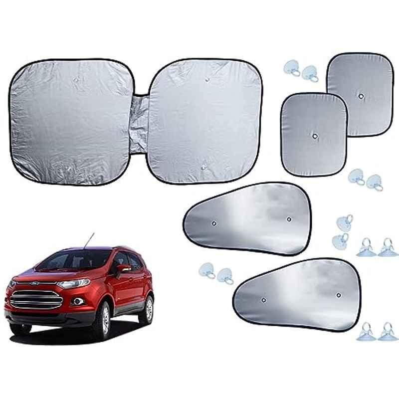Auto Pearl 5 Pcs Polyester Black & Silver Window & Front Sun Shade Set for Ford EcoSport 2013-2016