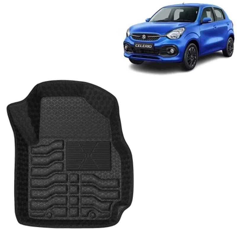 Kingsway 3 Pcs Premium 4.5D 100% Waterproof Tray Shape PVC Black Car Floor Mat Set for Maruti Suzuki Celerio 2021 Onwards All Model