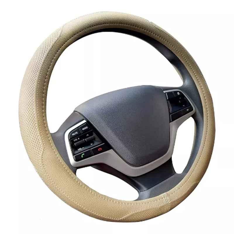 Edylinn Microfiber Leather Beige Steering Wheel Cover for Polo
