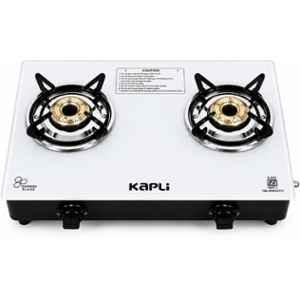 Kapli 2 Burner Mild Steel White Manual Toughened Glass Top Gas Stove
