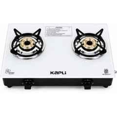 Kapli 2 Burner Mild Steel White Manual Toughened Glass Top Gas Stove