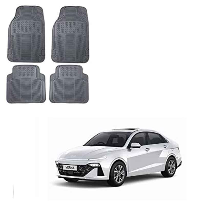 Kozdiko 4 Pcs Rubber Grey Car Simple Floor Mat Set for Hyundai New Verna (2023-Present)