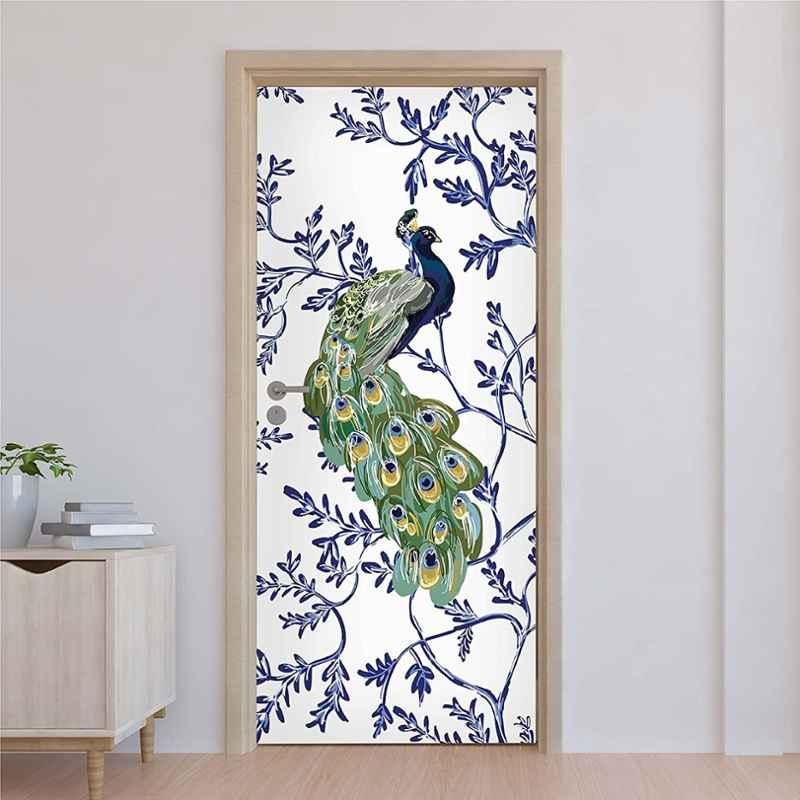 Asian Paints EzyCR8 213x84cm Peacock & Plants Self Adhesive Door Mural, HPCA25387