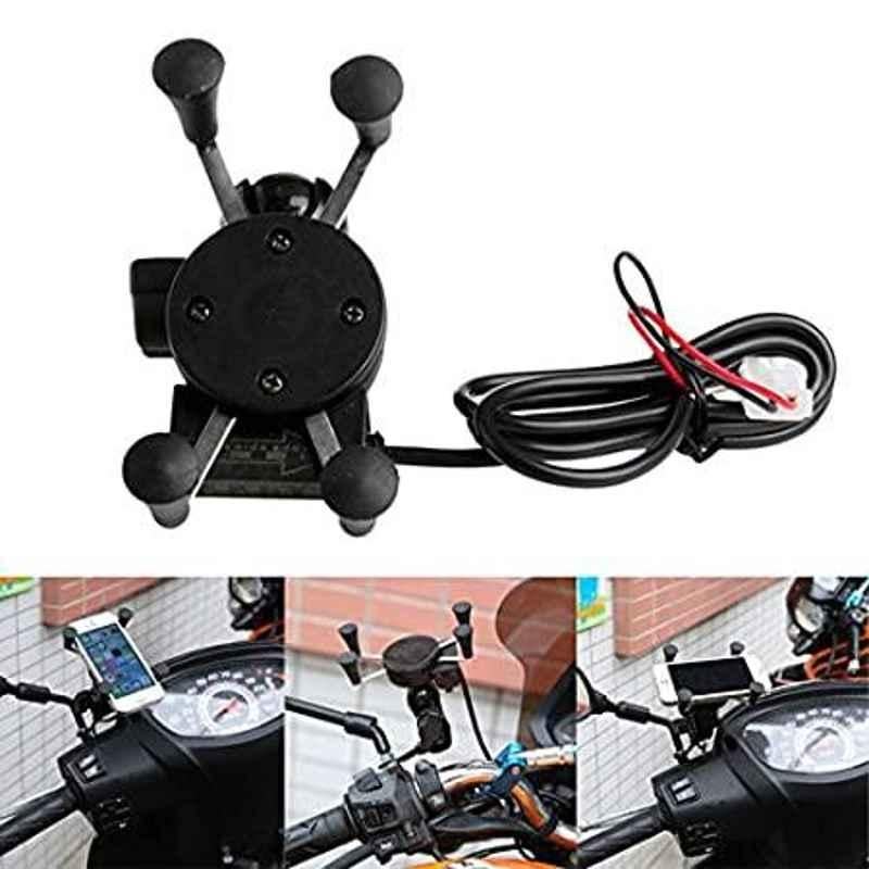 AOW Bike X-Grip Mobile Phone Holder with USB Charger for Honda Aviator (Mirror Fitting)