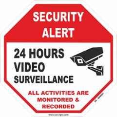 Sun Signs 12x12 inch ABS White CCTV 24 Hour Surveillance Signage Board, SN0007 (Pack of 4)