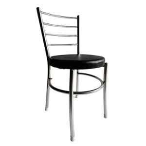 P P Chair Stainless Steel Chrome Finish Black Multipurpose Dining Chair with Leatherette Cushion