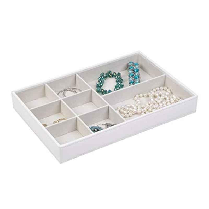 Richards 8 Compartment Faux Leather Pebbled White Jewellery Storage Organizer Tray