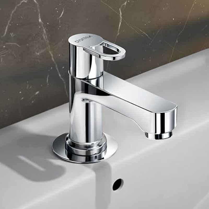 Plantex Pillar Cock Water Tap/Pure Brass Pillar Cock for Wash Basin with Teflon Tape/Single Lever Tabletop Basin Tap Flip, Chrome