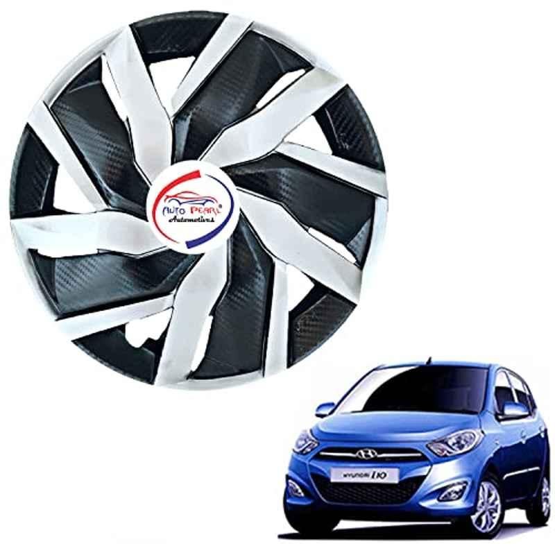 Auto Pearl 4 Pcs 13 inch ABS Black & Silver EGBL10 Hubcap Wheel Cover Set with Retention Ring for Hyundai I10 Type 2