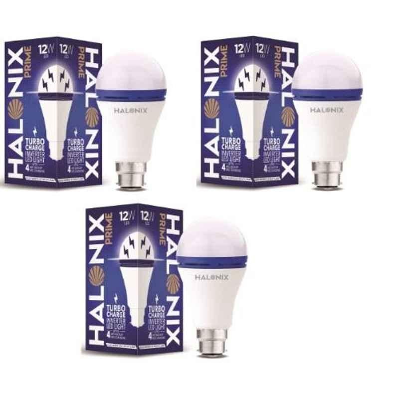 Halonix Prime 12W B22 Cool Day White Rechargeable Inverter LED Bulb with Turbo Charge, HLNX-INV-12WB22 (Pack of 3)