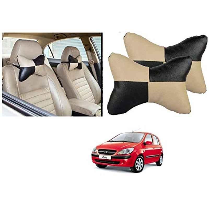 Kozdiko 2 Pcs Black & Beige Car Square Chess Design Neck Rest Seat Pillow Set for Hyundai Getz