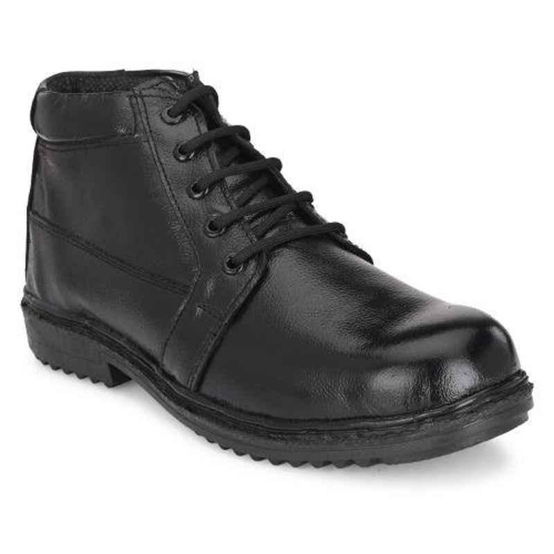 ArmaDuro AD1007 Leather Steel Toe Black Work Safety Shoes, Size: 7