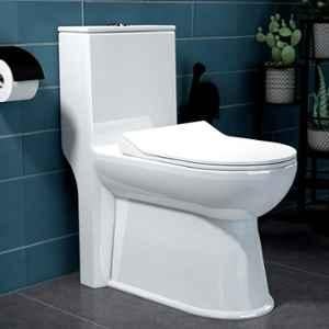 Plantex Ceramic White S Strap Western Commode with Soft Closing Toilet Seat Cover, APS-745