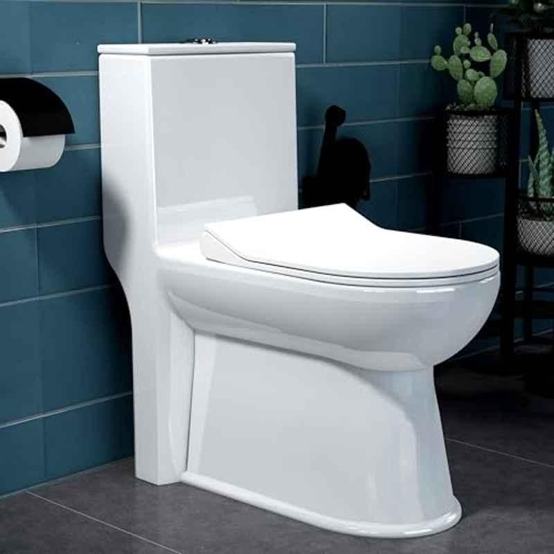 Plantex Ceramic White S Strap Western Commode with Soft Closing Toilet Seat Cover, APS-745
