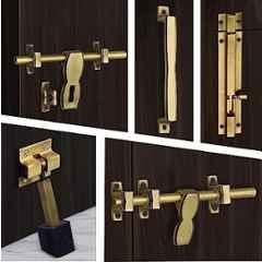 Plantex Stainless Steel Door Kit for Single Door/Hardware Accessories 10 inch Al-Drop, 8 inch Latch, 7 inch 2 Handles, 7 inch Tower Bolt, 4 inch Stopper DMAL-03-Antique Brass