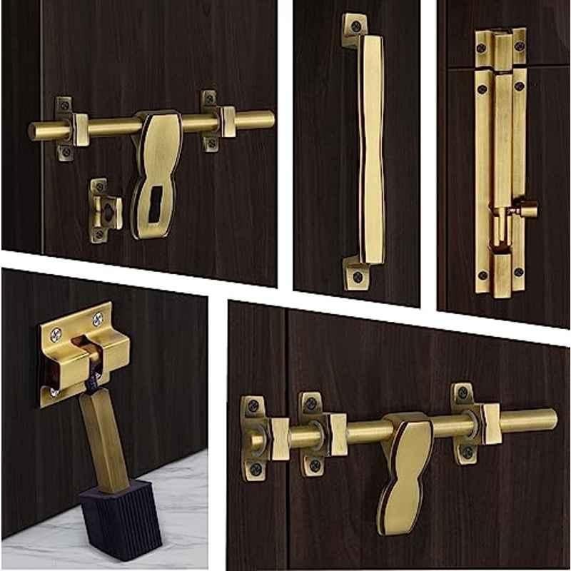 Plantex Stainless Steel Door Kit for Single Door/Hardware Accessories 10 inch Al-Drop, 8 inch Latch, 7 inch 2 Handles, 7 inch Tower Bolt, 4 inch Stopper DMAL-03-Antique Brass