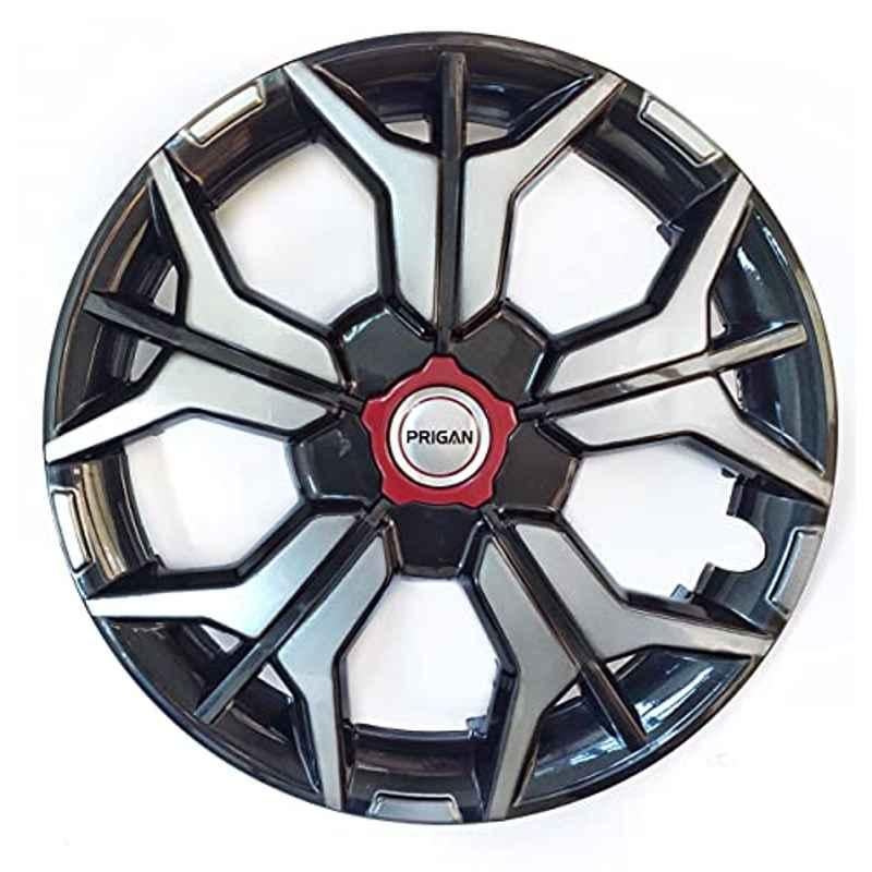 Prigan 4 Pcs 14 inch Polypropylene Grey & Silver Press Fitting Car Wheel Cover Set for Hyundai Xcent