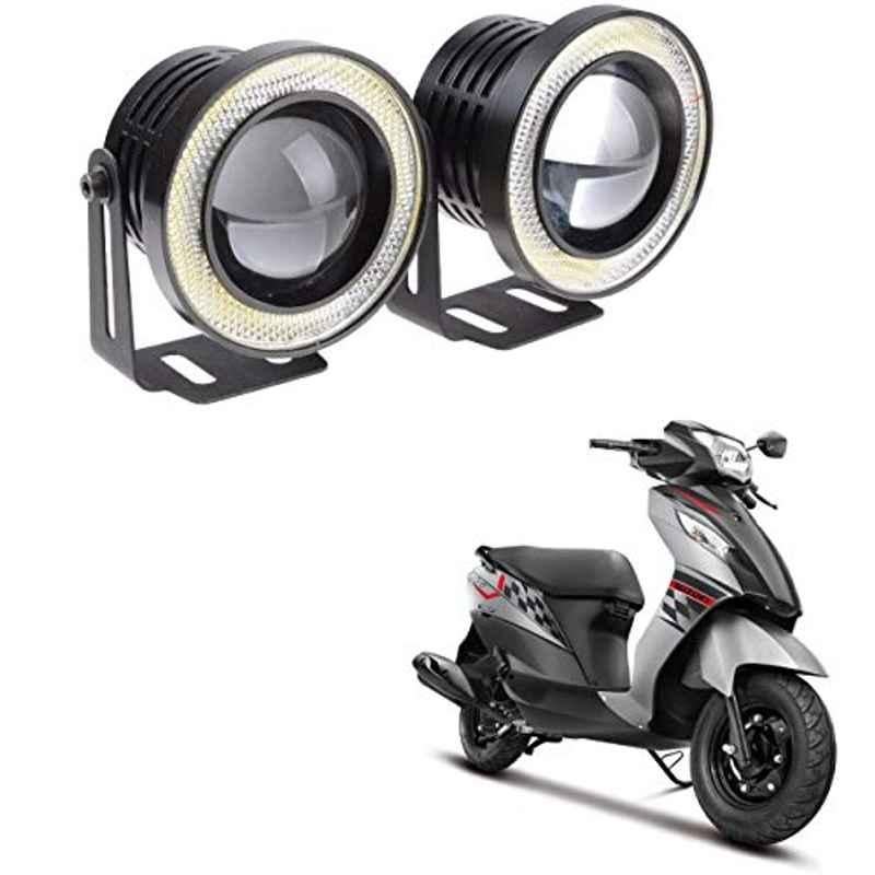 Kozdiko 2 Pcs 15W 3.5 inch High Power White LED Projector COB Fog Light Set with White Angel Eye Ring for Suzuki Lets, koz_88424