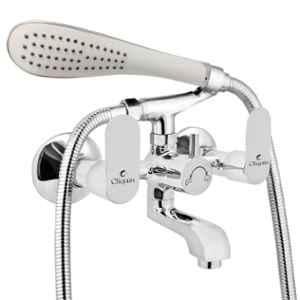 Cliquin Opal Fusion Brass Chrome Wall Mounted Wall Mixer with Telephonic Crutch Hand Shower & 1m Stainless Steel Shower Tube