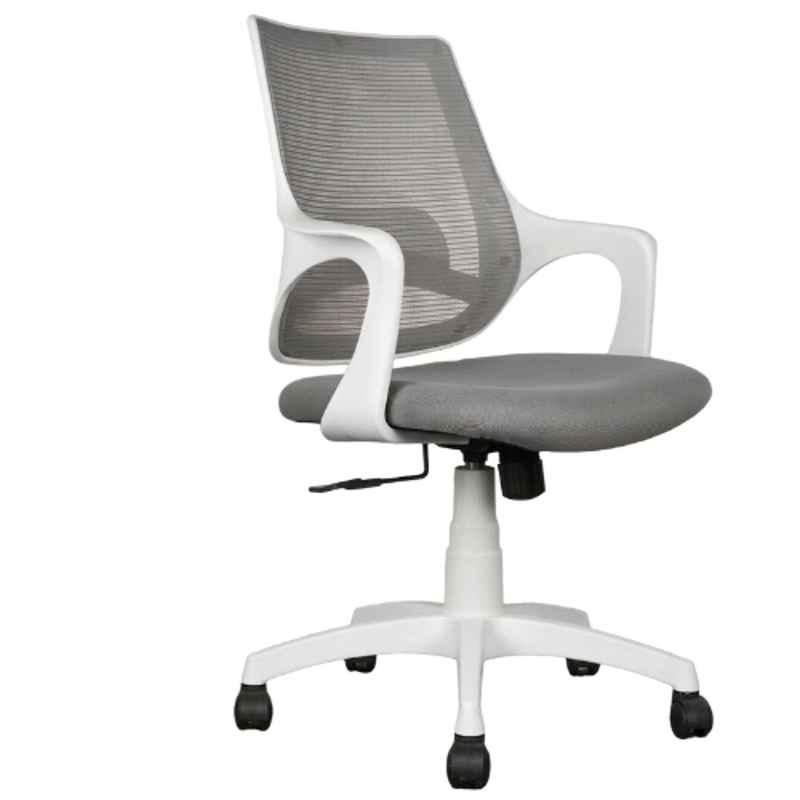 Aayra Fabric, Mesh & Nylon White & Grey Medium Back Revolving Ergonomic Office Chair, MGMW4401