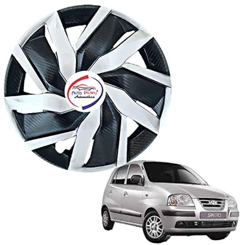 Auto Pearl 4 Pcs 13 inch ABS Black & Silver EGBL12 Hubcap Wheel Cover Set with Retention Ring for Hyundai SNTRO Xing