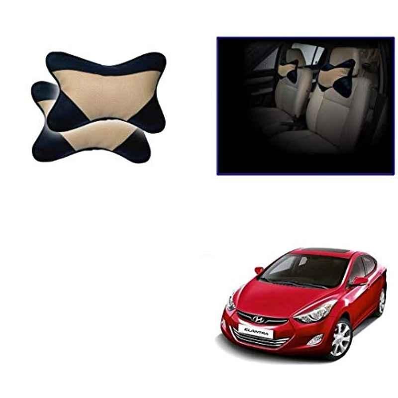 Kozdiko 2 Pcs Beige & Black Car Neck Rest Cushion Pillow Set for Hyundai Elantra