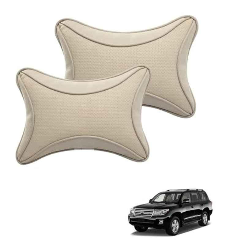 Kozdiko 2 Pcs Memory Foam & Polyester Beige Dots Car Neck Rest Pillow Set for Toyota Land Cruiser, XNVJVHGJFH158