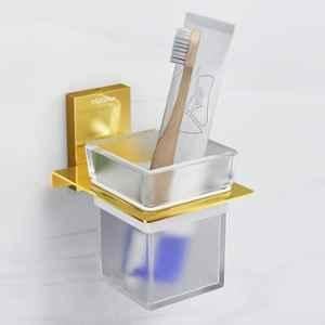 Plantex 304 Grade Stainless Steel Glass Tumbler Holder/Toothbrush Holder for Bathroom/Bathroom Accessories (Crystal, PVD Gold)