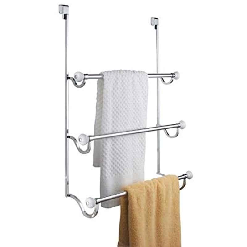 Interdesign 2 inch Stainless Steel White Door Towel Rack, 111467