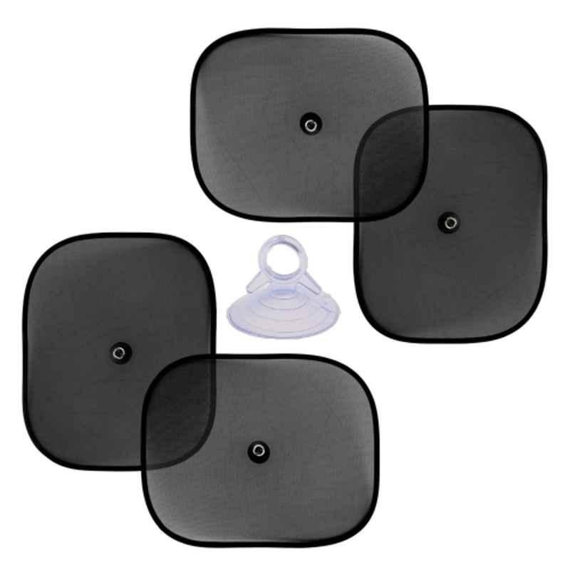 Kingsway 4 Pcs 41x38 cm Black Car Window Curtain Sticky Sun Shade Set for All Cars