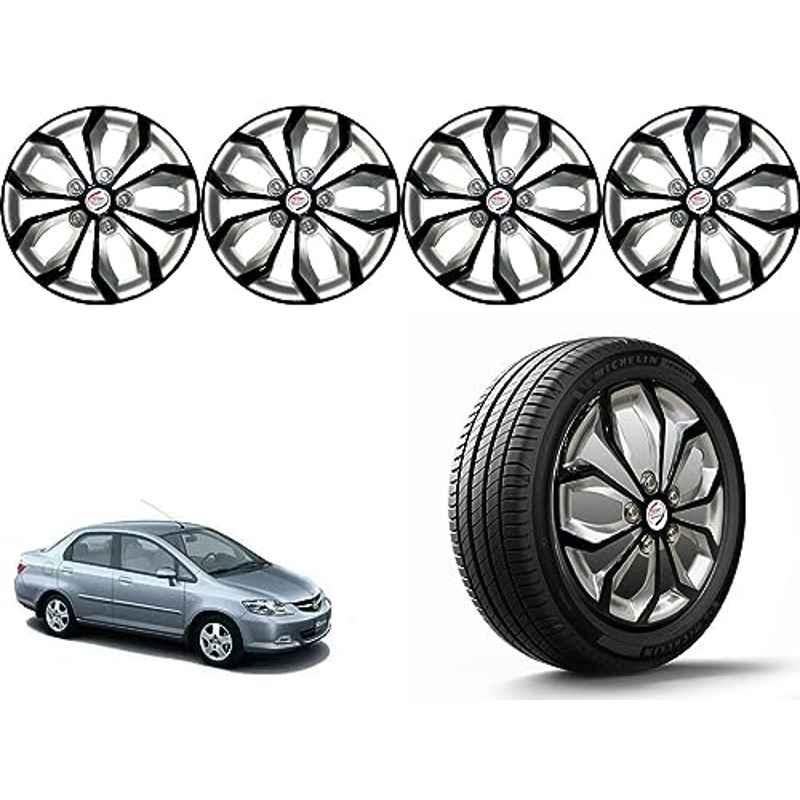 Auto Pearl 4 Pcs 14 inch Polypropylene Black & Silver Press Type Car Wheel Cover Set with Retention Ring for Honda City ZX 2009-2010, 14WC_Pearl_Rev_CityZX_2009_2010