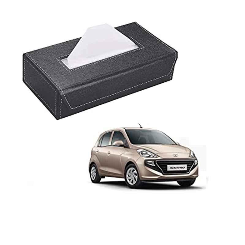 Kozdiko 100 Pulls PU Leather Grey Car Tissue Paper Box with 200 Sheets for Hyundai Santro New 2018