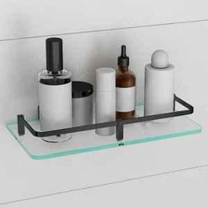 Plantex 12x6 inch Brass & Glass Transparent & Black Premium Frosted Bracket Shelf for Bathroom, APS-275
