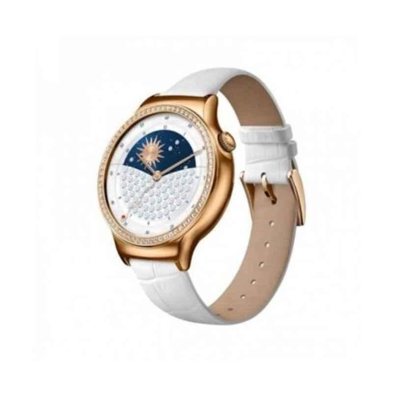 Huawei Watch G201 Swarovski Rose Gold Pearl White Leather Band, HWI-G201-WHTBND