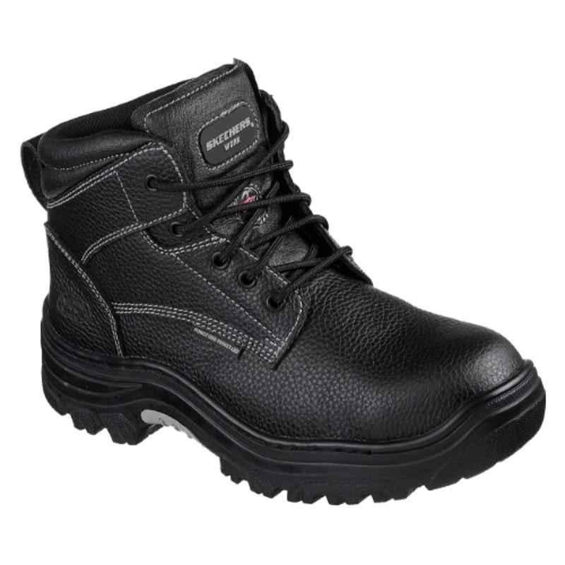 Skechers 77143 Leather Steel Toe Black Work Safety Boots, Size: 10