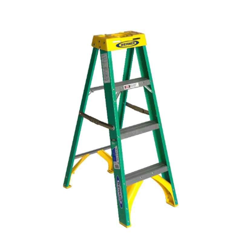 Werner 59 225lbs 4 Step Fiberglass & Aluminium Green & Yellow Ladder, 5904
