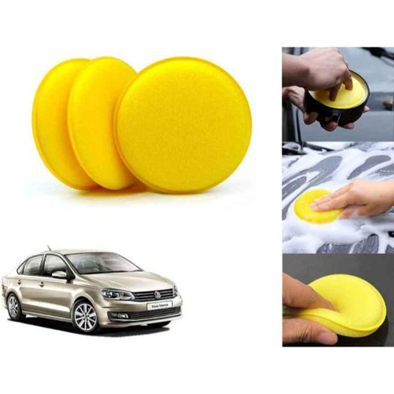 Auto Pearl Polyurethane Beige Washing & Waxing Polish Foam Sponge for Vento (Pack of 3)