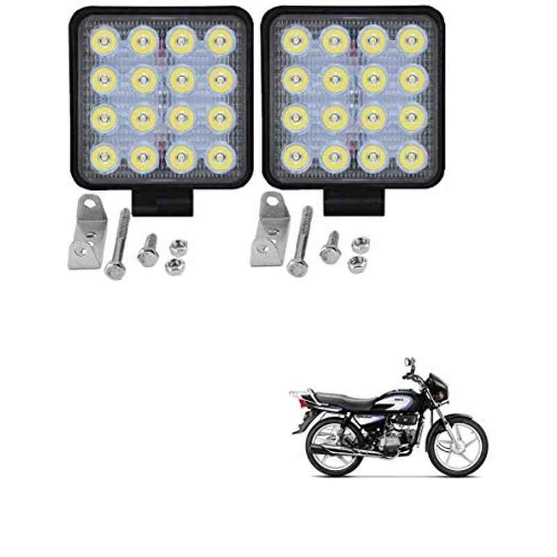 Kozdiko 2 Pcs 48W 16 LED Square Bright Beam White Fog Light Set for Hero Splendor Pro, koz_93020