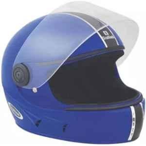 Stallion Blk Vento Leather Blue Full Face Helmet, Size: Medium