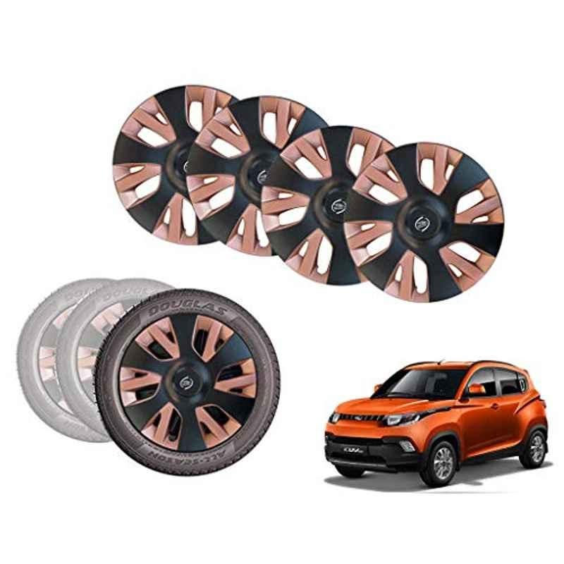 Auto Pearl 4 Pcs 14 inch Black & Copper ABS Press Type Hubcap Wheel Cover Set with Retention Ring for Mahindra KUV100