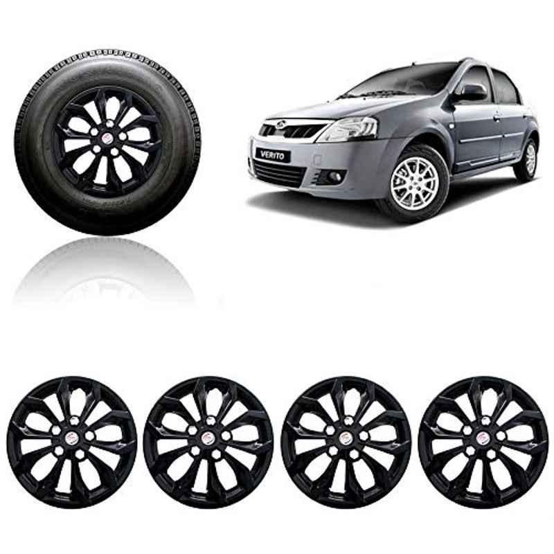 Auto Pearl 4 Pcs 14 inch ABS Black Press Fitting Wheel Cover Set Caps for Mahindra Verito