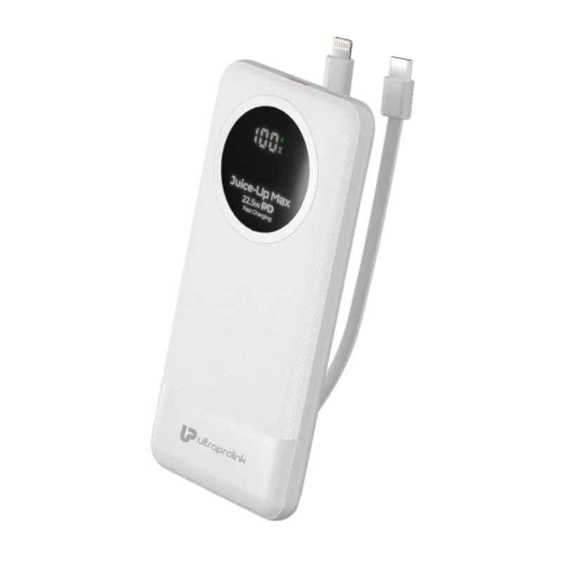 Ultraprolink Juice Up Slim 10000mAh 22.5W White Fast Charging Power Bank with USB-C & Support QC-PD-PPS, UM1330WHT