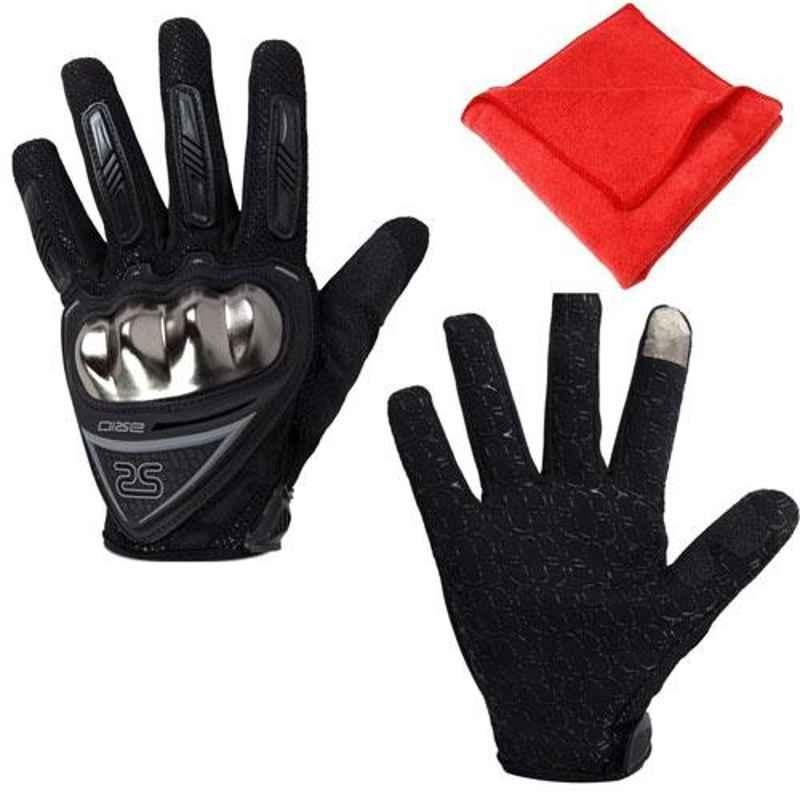 AllExtreme EXBFGL2 Black Large Fabric Plastic Full Finger Sports Protective Gloves